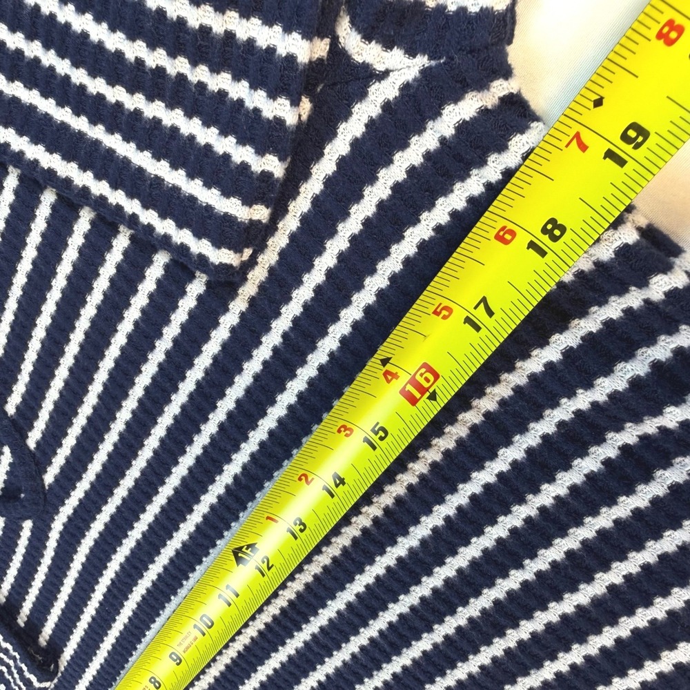 Loft Waffle Knit Top Womens L Navy Blue White Striped Long Sleeve Casual NWT - Picture 5 of 9
